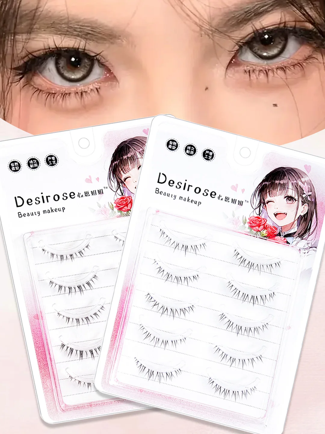 5 paires de cils Manga, cils inférieurs naturels, faux cils faits à la main avec bande transparente, adaptés au maquillage quotidien