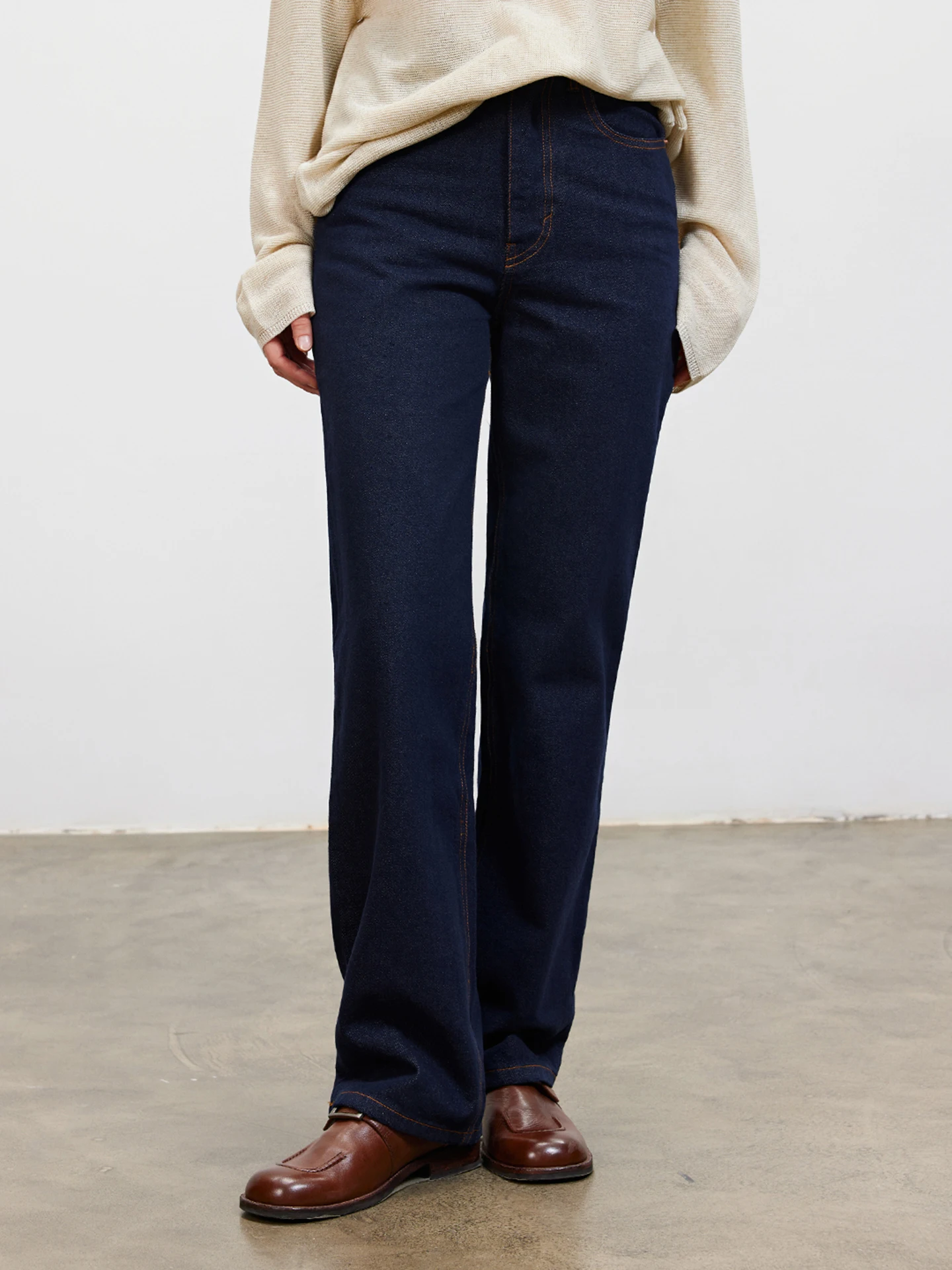

Fashionable Minimalist Original Color Denim Jeans Women's Straight Leg Casual Washed Retro Long Trousers Autumn Winter