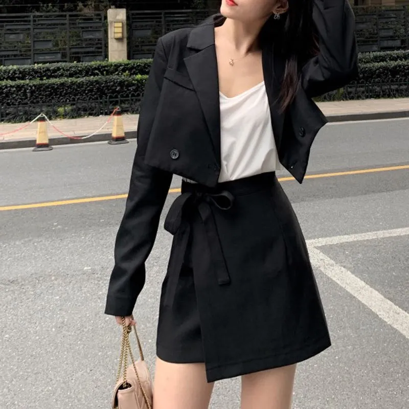 Cropped blazers feminino ins popular entalhado coreano magro ajuste moda hit cores ternos elegantes chique concurso sólido outwear reta ol