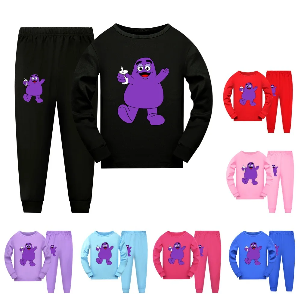 

Grimace Shake Newest Clothes Kids T-shirt Sweatpants 2pcs Set Baby Girls Long Sleeve Pajama Sets Boys Spring Sleepwear2682