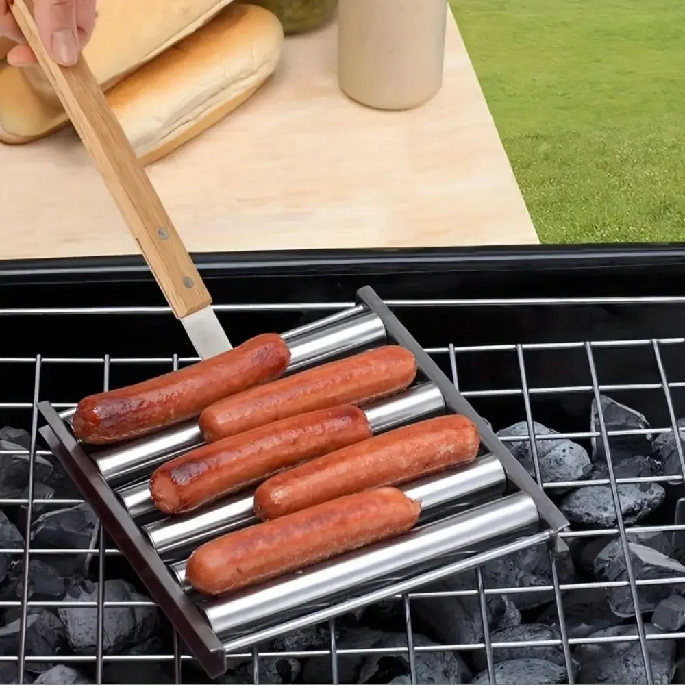 BBQ Sausage Grill Roller Barbecue Picnic Camping Grill Hot Dog Grills Stainless Steel Sausage Roller Hot Dog Grill