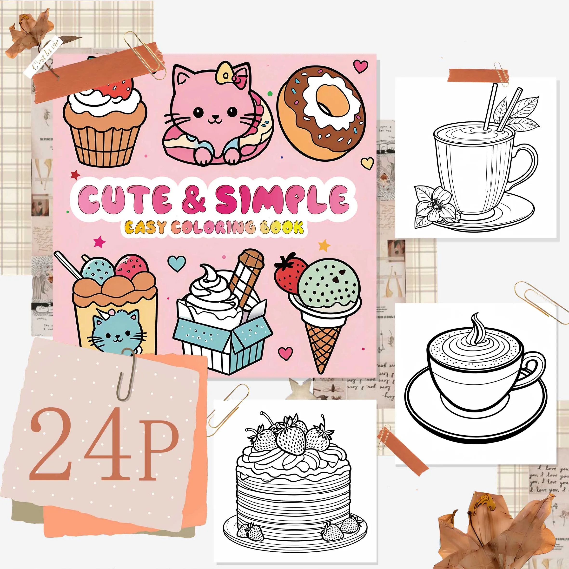 Adult Picture Book: Cute & Simple Easy Coloring Book with 24 Pages Drawing Book Perfect Gift for Relaxation Party and Birthday