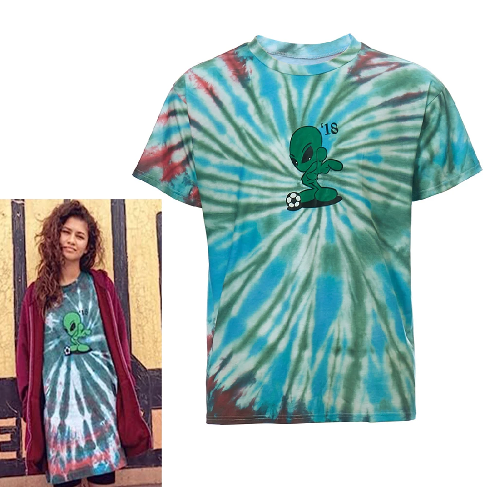 

TV Euphoria Rue Bennett Cosplay Costume Adult Men Vintage Casual Alien Pattern Tie Dye T-shirt Halloween Hip Hop Streetwear