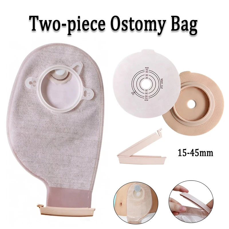 Two-piece Ostomy Pouch Hydrocolloid Flat Barrier Stoma Care Secure Seal for Fecal Collection & Colostomy