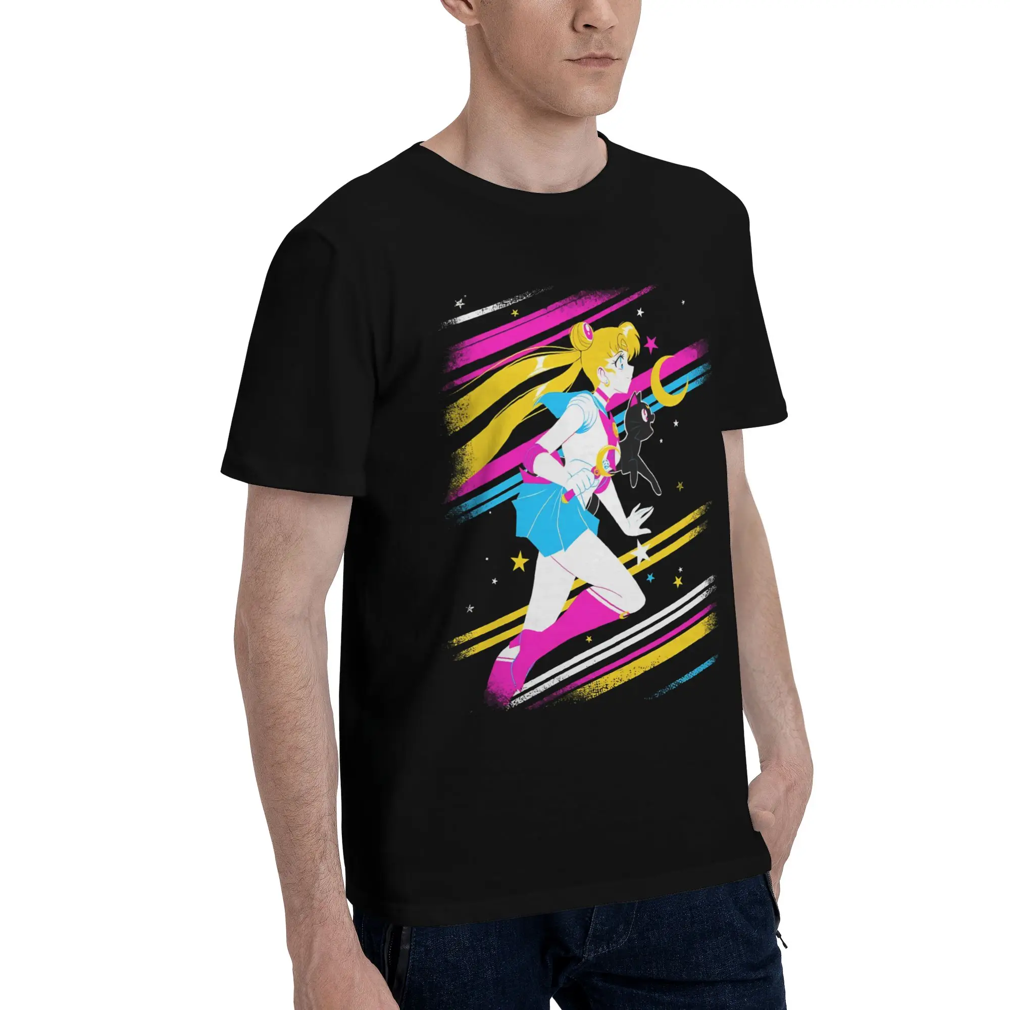 The Moon, The Rabbit and The Cat  Novelty 100% Cotton T-Shirt Bandai Sailor Moon Tops Tees For Men