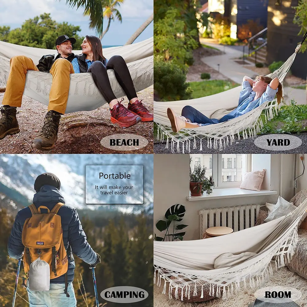 Outdoor Nordic Hammock Camping Indoor Elegant Tassel Portable Courtyard Hanging Bed Foldable Garden Sleeping Bed Adult Camping