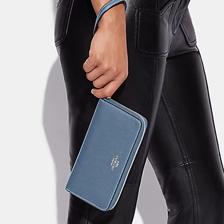 COACH Zip Around Refined Pebble Leather Wrist Bag Card Holder, Wallet Women's Indigo C4451-SVIN view 2