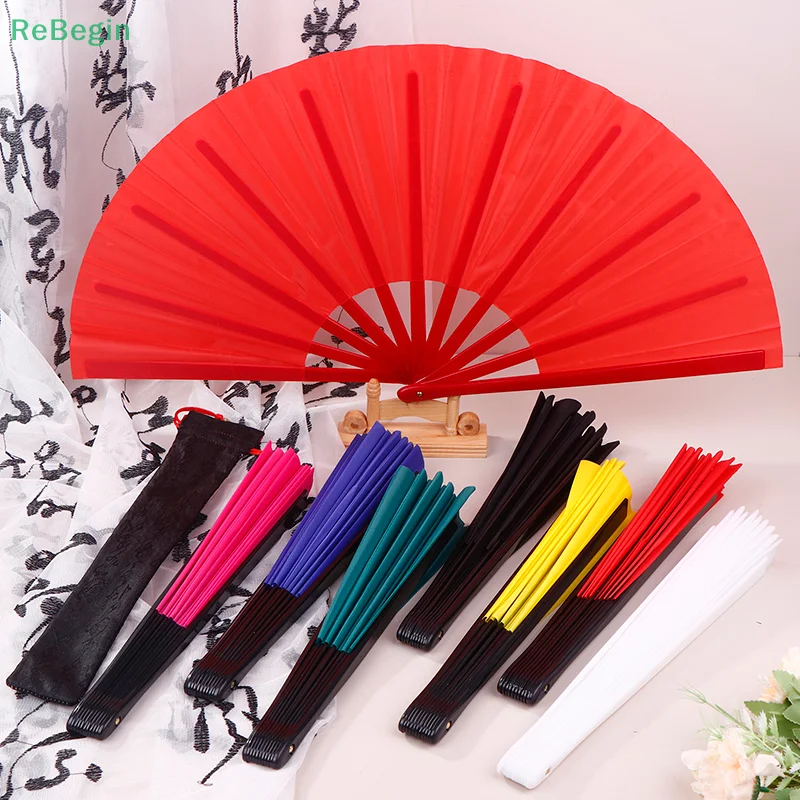 Chinese Martial Arts Kung Fu Fan Tai Chi Dance Fan Plastic Stage Performance Folding Fan Solid Color Fan Photo Prop