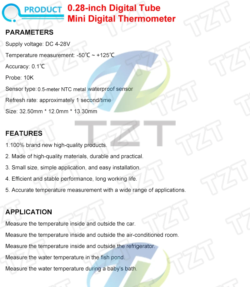 DC 12V 24V Mini Digitales LED-Thermometer für Auto-Temperaturüberwachung, Panel-Messgerät, Messbereich -50-125°C mit Temperaturfühler – Detail 1