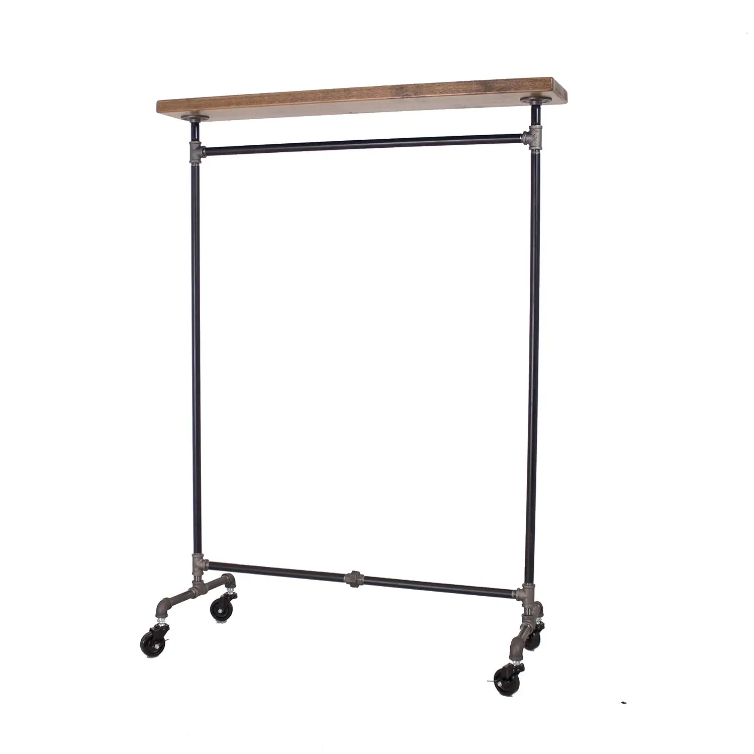 Industrial Pipe Clothing Rack With Solid Wood Top Shelf For Retail & Home Storage, Customized