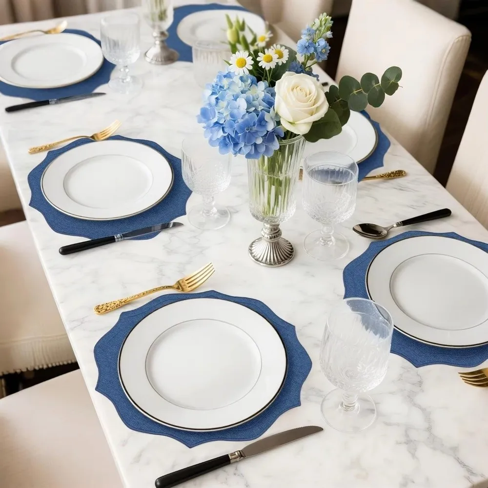 39×39cm Overlocked Edge Placemats Anti-Slip Washable Linen Embroidered Placemats Wrinkle Resistance Overlocking Edge