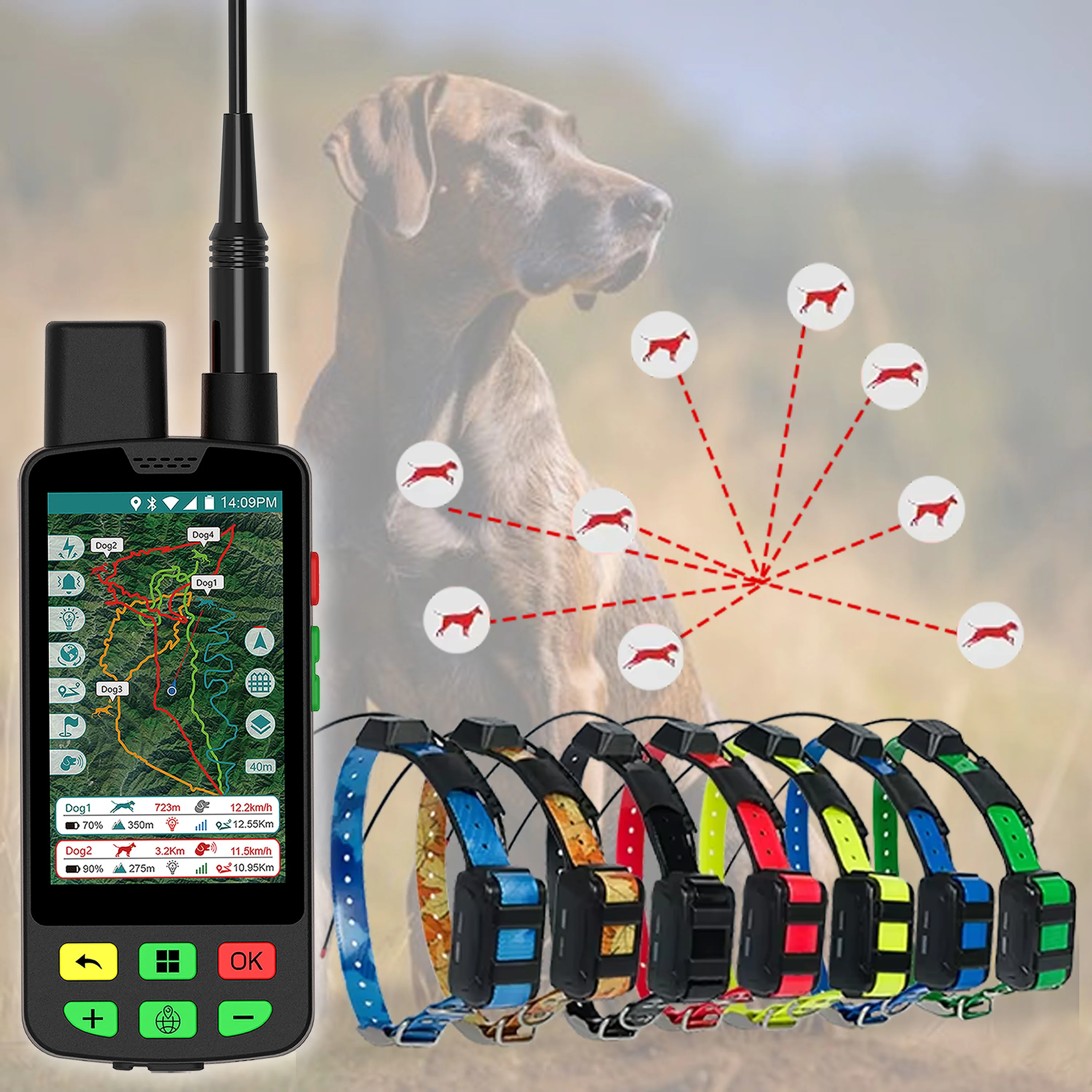 ESEEK GPS Hound Tracker Trace X20 Beeper Hunting Collar | 20 Dogs Tracking | Distributor Needed | Custom APP