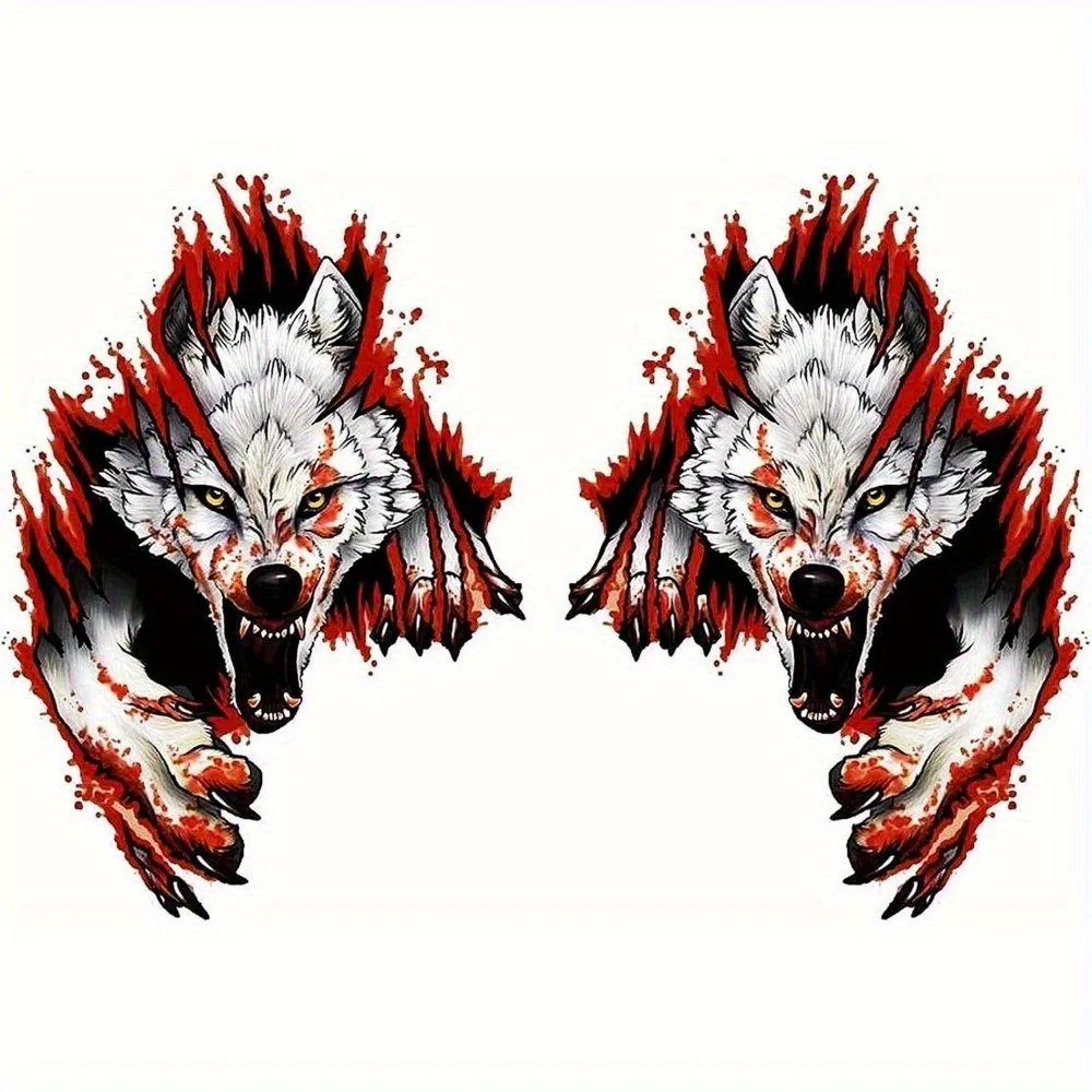 2Pcs/set Wolf Head Vinyl Sticker Realistic Waterproof Self-Adhesive Decal for Motorcycle Helmet Car Truck Window