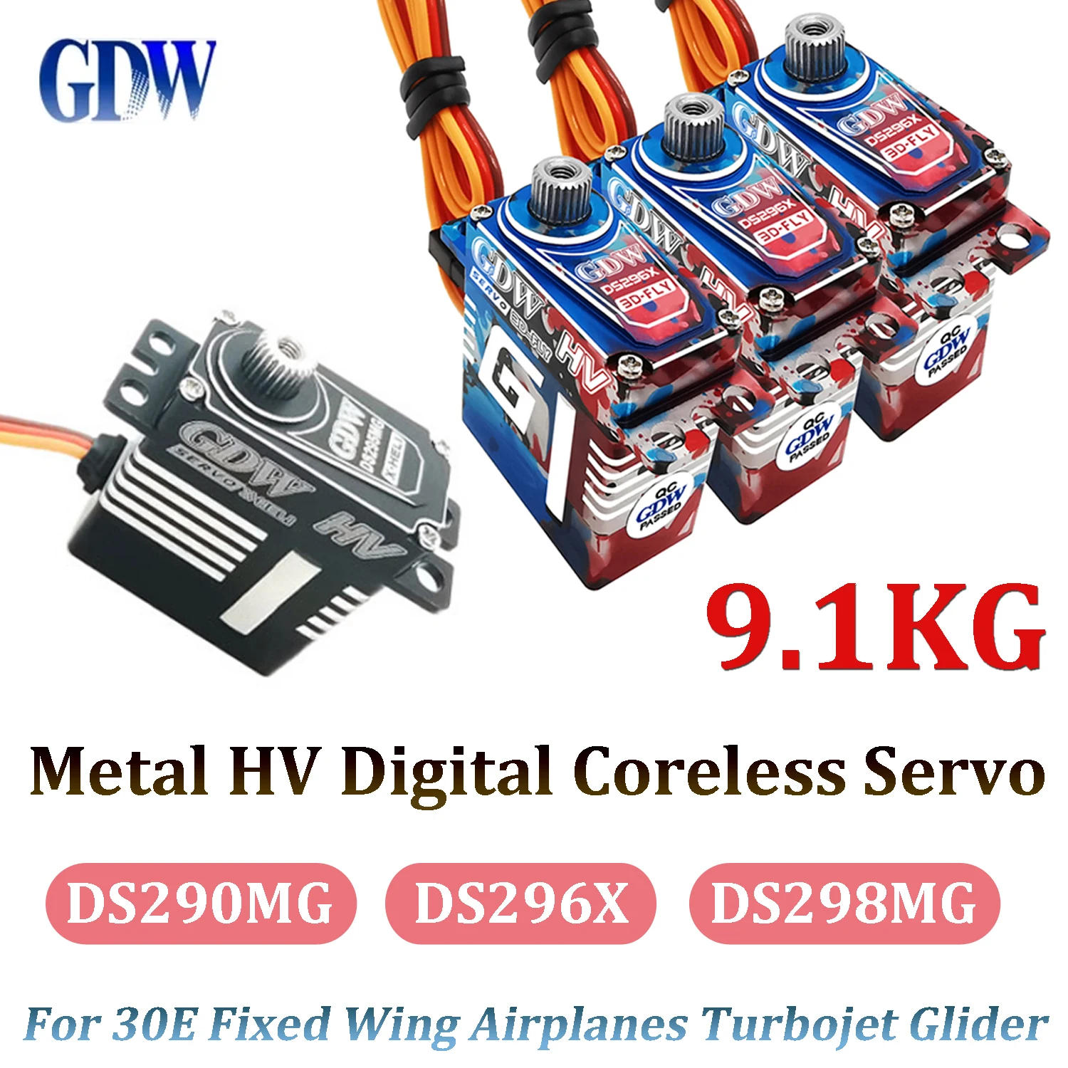 

1/3PCS GDW Metal HV Digital Coreless Servo DS290MG DS296X DS298MG 9.1KG Micro Servo For 30E Fixed Wing Airplanes Turbojet Glider