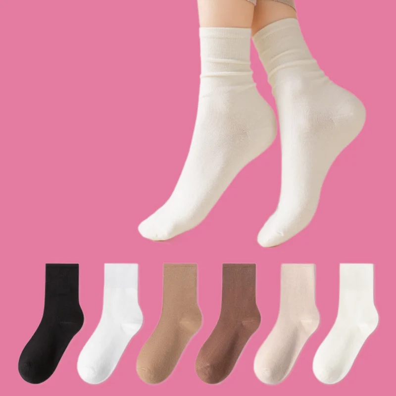 

3/5 Pairs High Quality Autumn Confinement White Pile Boneless Socks Women's Mid-tube Socks Summer Thin Solid Color Cotton Socks