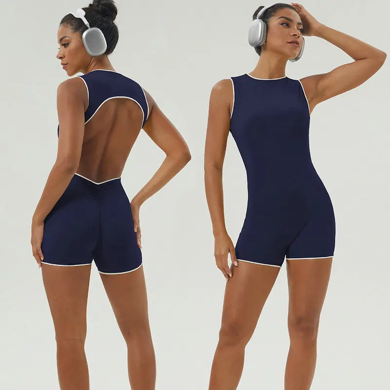 

Women Yoga Jumpsuits Seamless Patchwork Shorts Romper for Fitness Beauty Sport Quick Drying Breathable Tight Fitting Clothes