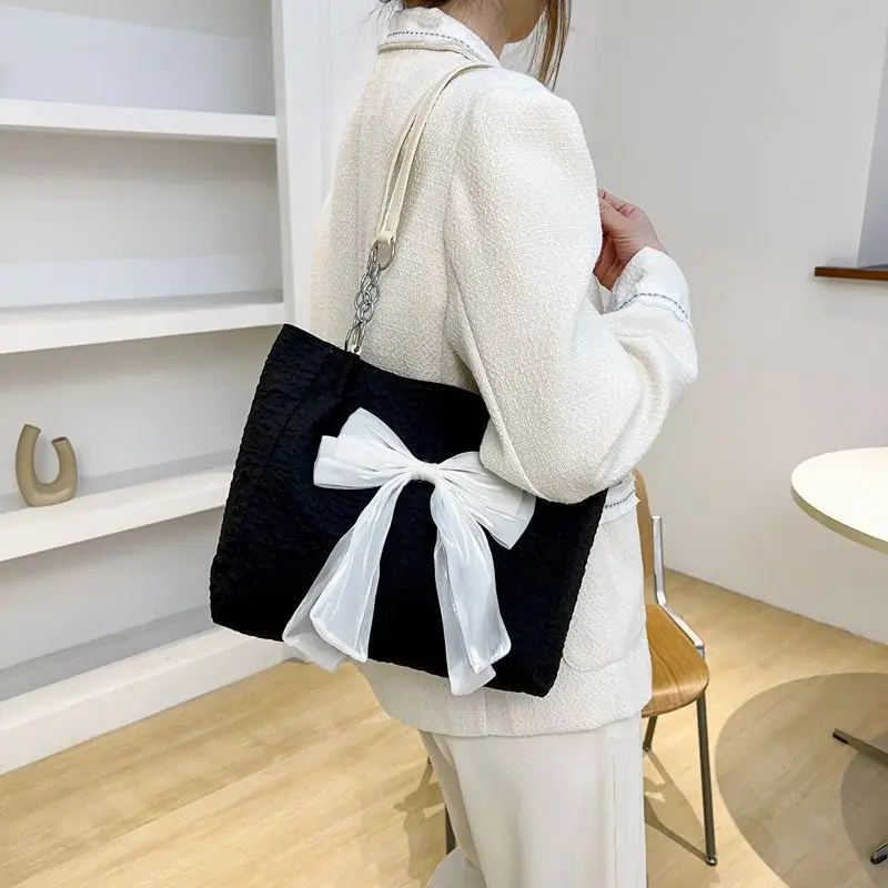 Korean Bow Shoulder Bags for Women Elegant Sweet Underarm Large Capacity Totes Female Designer Handbag Commuter All-match Packet