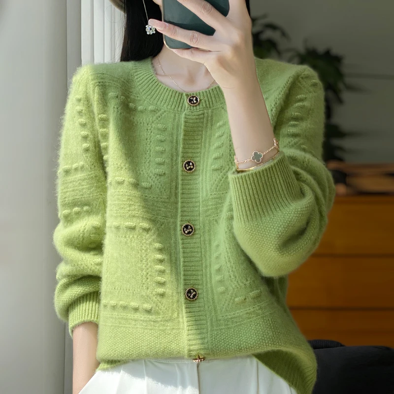 2024 New Classic Australian Pure Wool Thick Knitted Cardigan Long Sleeve Casual Fashion High Quality Knitted Sweater