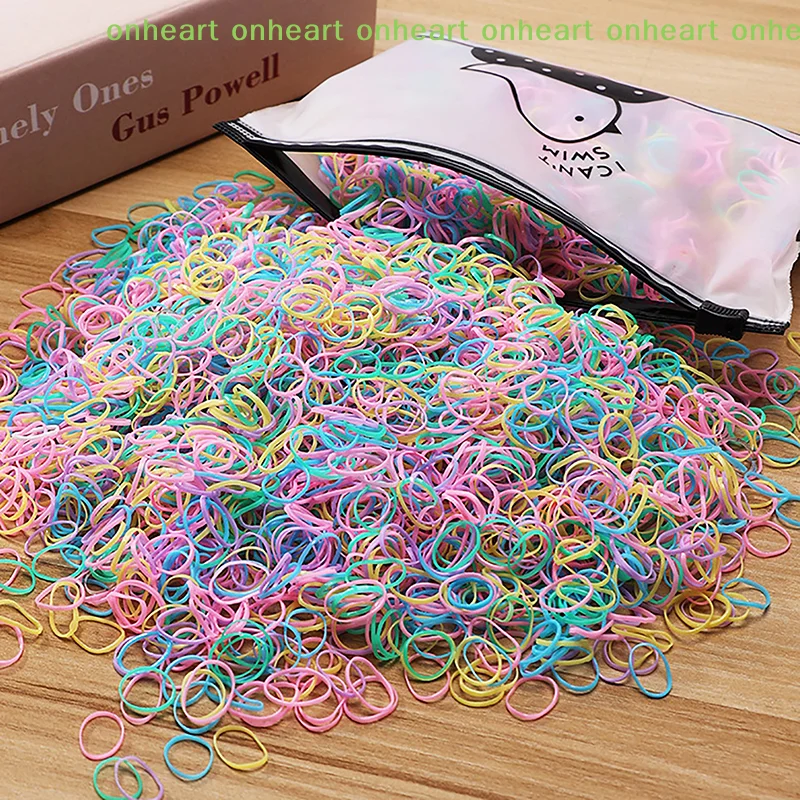1000pcs Girls Colourful Disposable Rubber Band Elastic Hair Bands Headband Children Ponytail Holder Bands For Kids Accessories