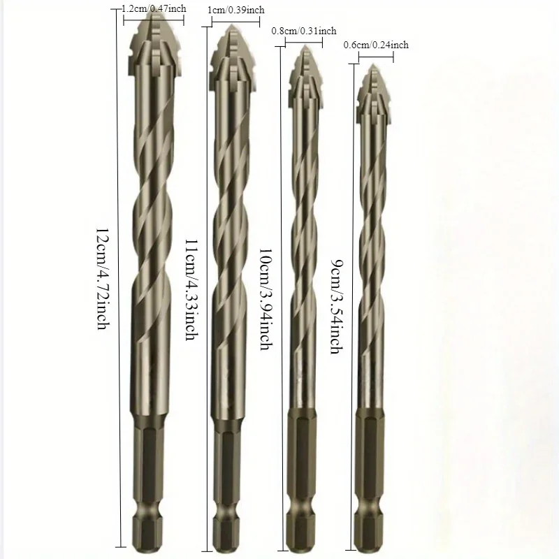 

High-Strength Cross Serrated Drill Bit Set, Masonry Tool for Drilling Concrete, Glass, Brick, Cement, Tile, Wood