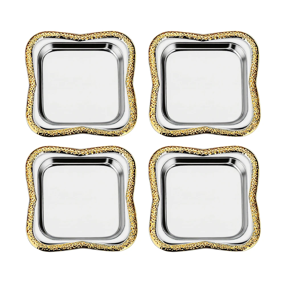 4Units Stylish Practical Well Crafted Metal Small Food Plates Wavy Square Snack Trays For Nut Candy Dessert Table Food Display