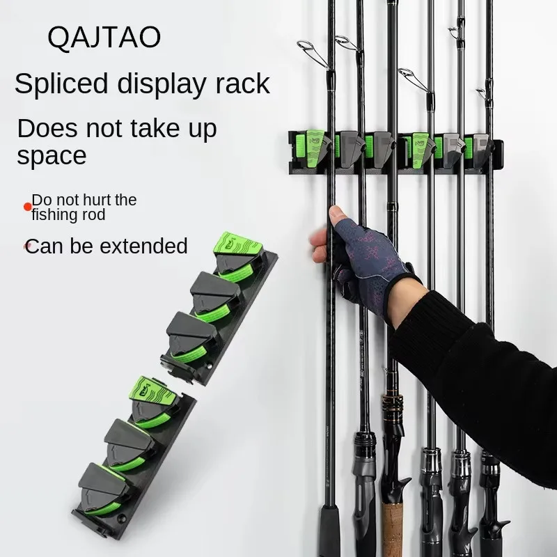 QAJTAO Wall mounted and 3M adhesive fishing rod rack, vertical fishing rod display rack with 3 holes for splicing fishing gear