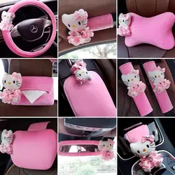 New Fashion Cute Cat Doll Car Steering Wheel Cover Headrest Safety Belt Cover Rearview Mirror Cover Interior Decoration Suit