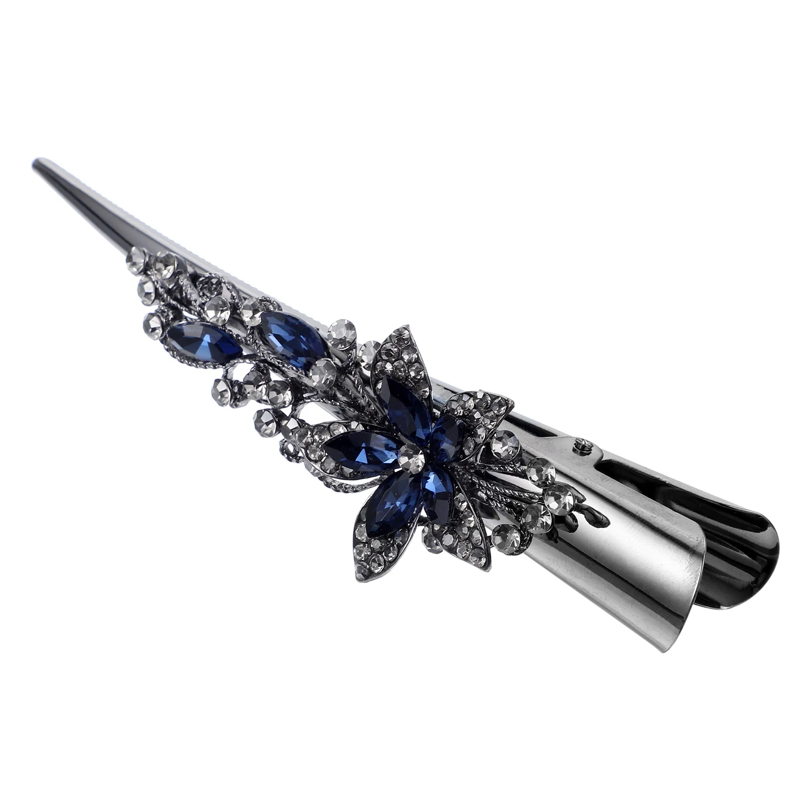 Vintage Retro Large Rhinestone Metal Horn Clip Headband Crystal Hairpin Pointed Beak (dark Blue) Miss Alligator