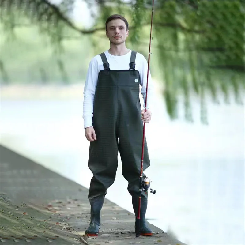 Waders With Shoes Breathable Water Boots Thicken Siamese Wading Pants High Fishing Boots Overalls Waterproof Men Rainy Wellies