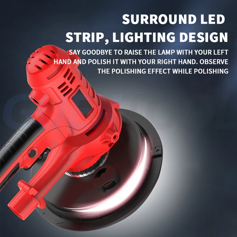 1680W Electric Drywall Sander with Lamp Wall Putty Polisher Self-Priming Dust-Free Grinding Machine Grinder for Home Decoration