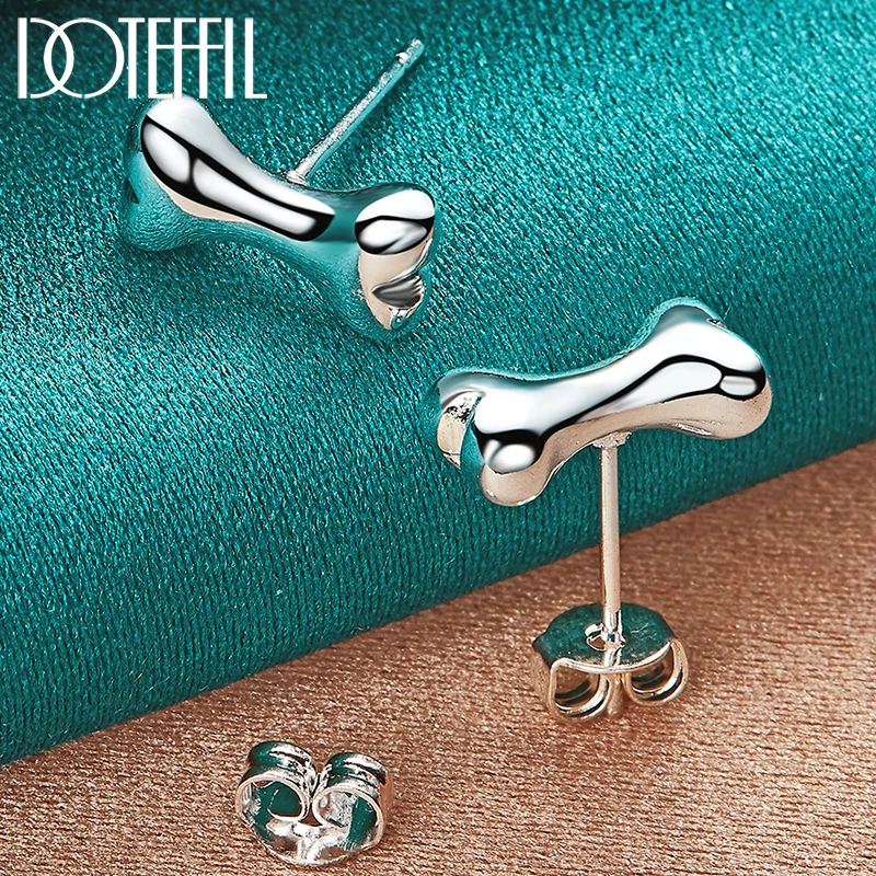 DOTEFFIL 925 Sterling Silver Bone Stud Earring For Woman Fashion Charm Wedding Engagement Party Jewelry