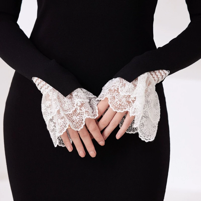 White Shirt Detachable Lace False Sleeves Women Girl Dress Blouse Decorative Flared Sleeves Sweater Wrist Cuffs