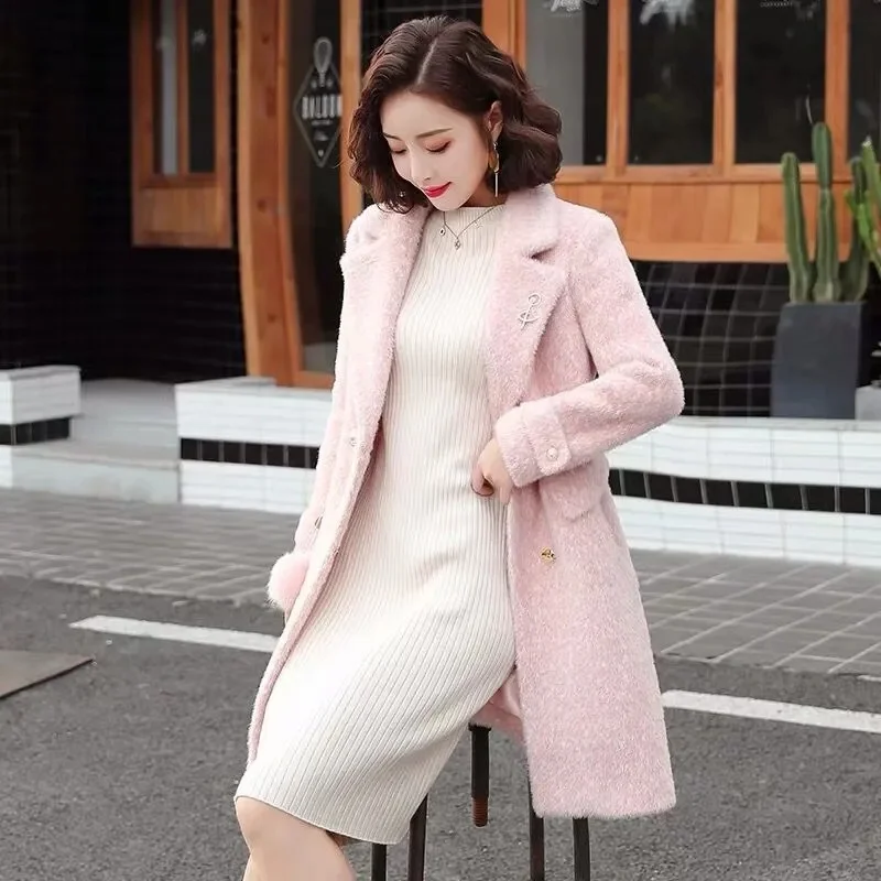 Thickened Imitation Mink Fur Coat Women 2023 New Winter Coat Fitting Over The Knee Medium Length Golden Mink Fur Outwear Female