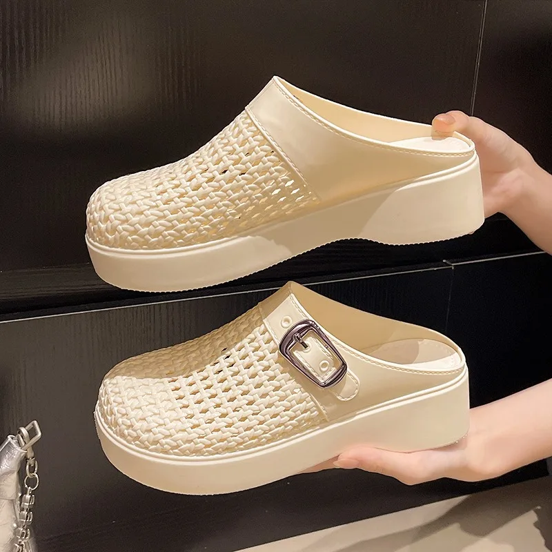 

Women's Hollow Out Mesh Slippers Fashion Outdoor Casual Mules Slippers Summer Baotou Half Slippers for Women Mesh Beach Slipper