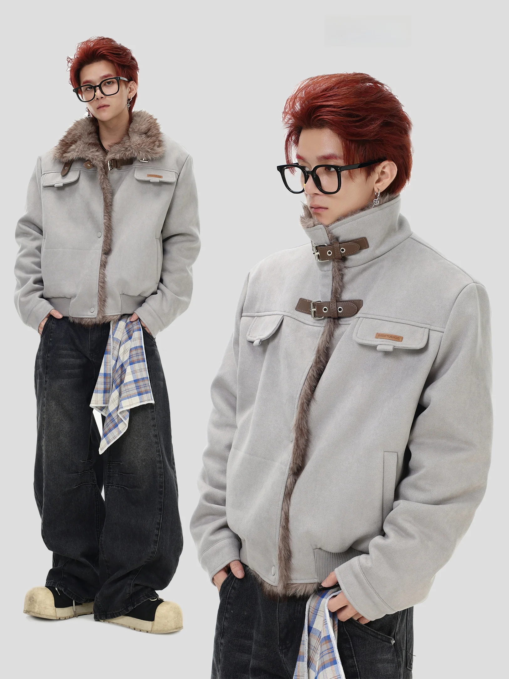 

InsKR американская замшевая мужская хлопковая куртка с воротником-стойкой в стиле ретро, теплая верхняя одежда, молодежный тренд, свободная посадка, длинный свеч