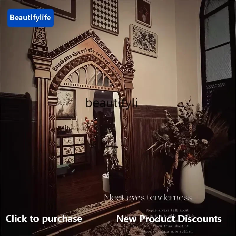cqyFloor-to-ceiling full-length mirror French entrance fireplace decorative mirror wall hanging old retro full-length mirror