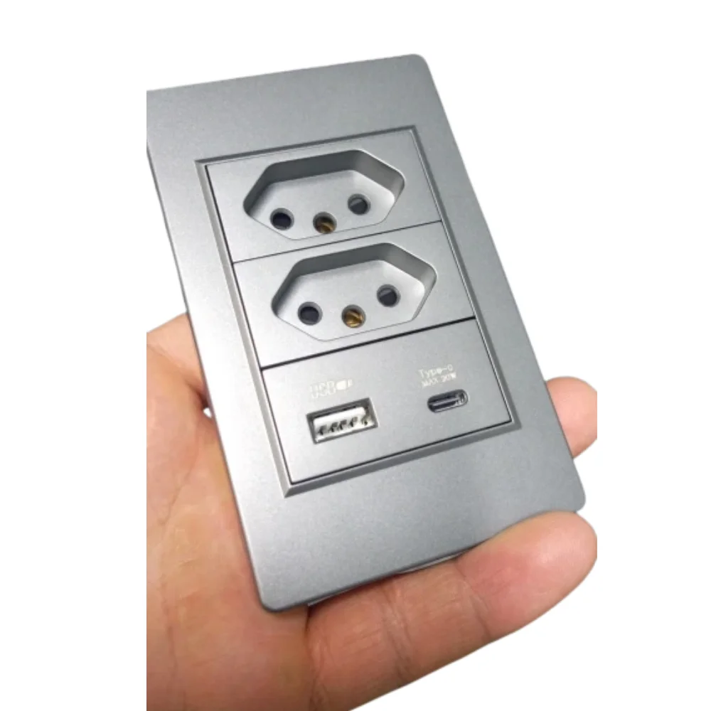

Brazilian Standard Socket 10A 250V 4X2 Plate With 1 Light Switch and 2P+T Power Outlet Horizontal Three Pole Wall Socket Grey