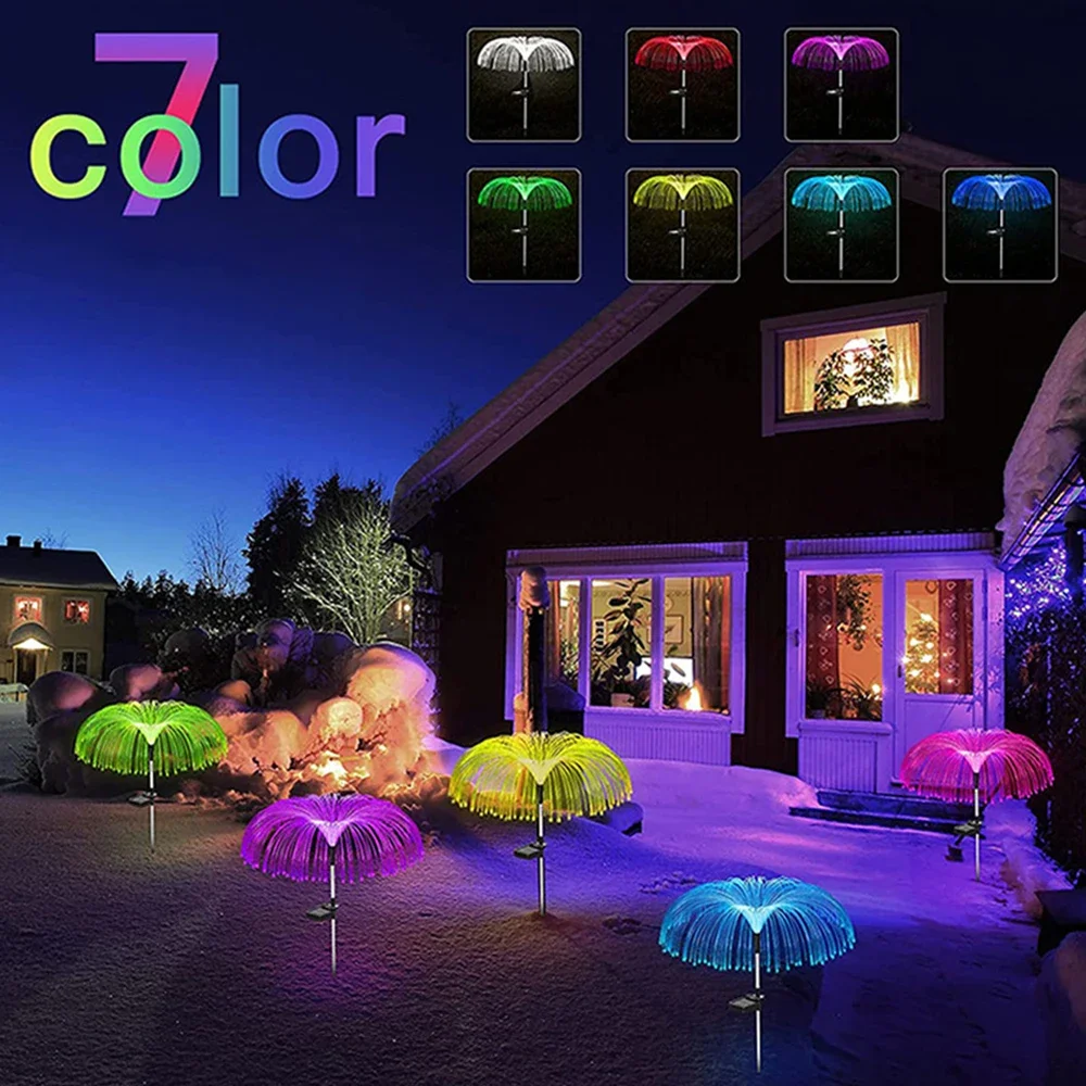 Lámpara Solar de medusas de fibra óptica para exteriores, luz LED decorativa de ambiente colorido, impermeable para jardín, Villa, área, patio, césped