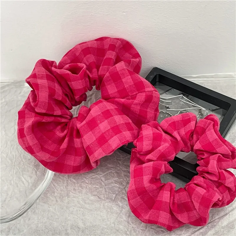 Pink plaid pleated intestine ring hair ring size version temperament fabric head flower ponytail hair rope Korean version new