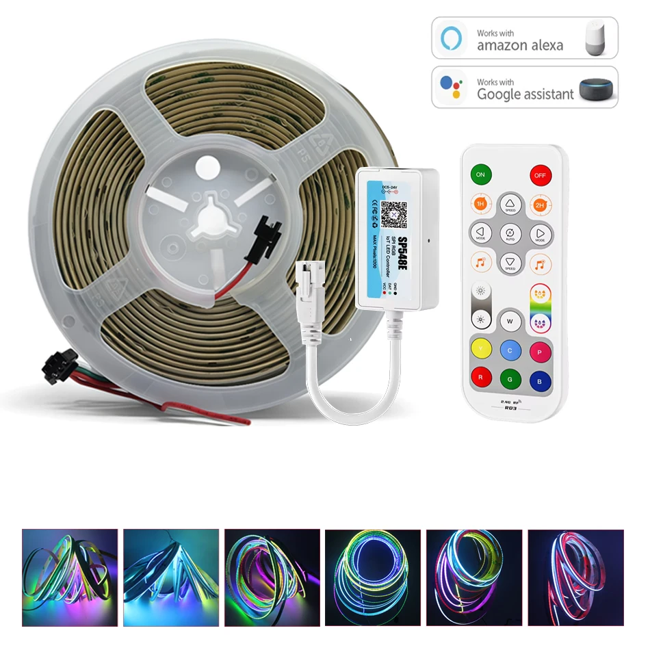 

COB Pixel RGB LED light strip Side-Emitting WS2811 DC24V 630LEDs/m Addressable Flexible Tape WiFi SPI controller Power adapter
