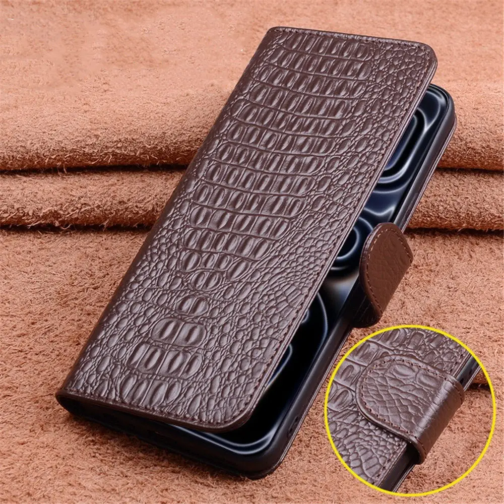 Funda con tapa magnética de cuero de vaca genuino para iPhone 17 17 Pro Max Air Crocodile Cover
