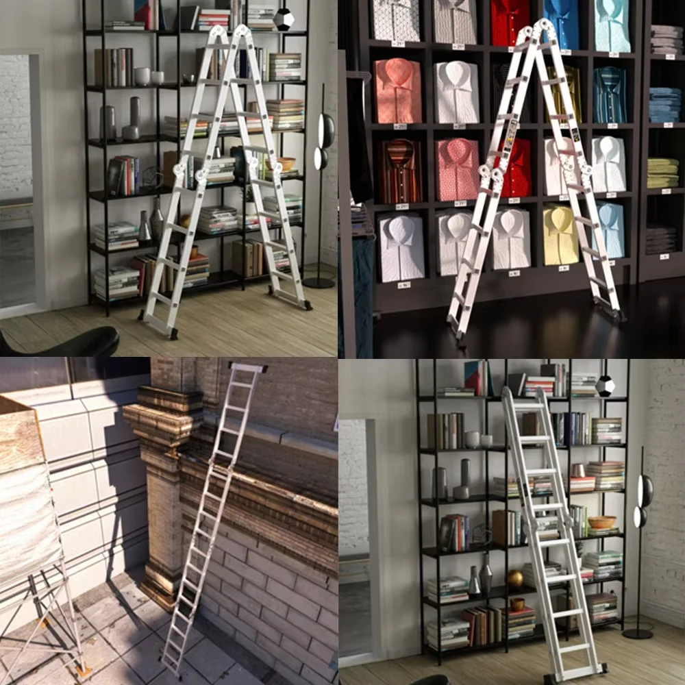 Krótka składana drabina aluminiowa 4,7 m 14 w 1 wielofunkcyjna kombinacja do domu DIY farba budowlana, czyszczenie z tacą na narzędzia