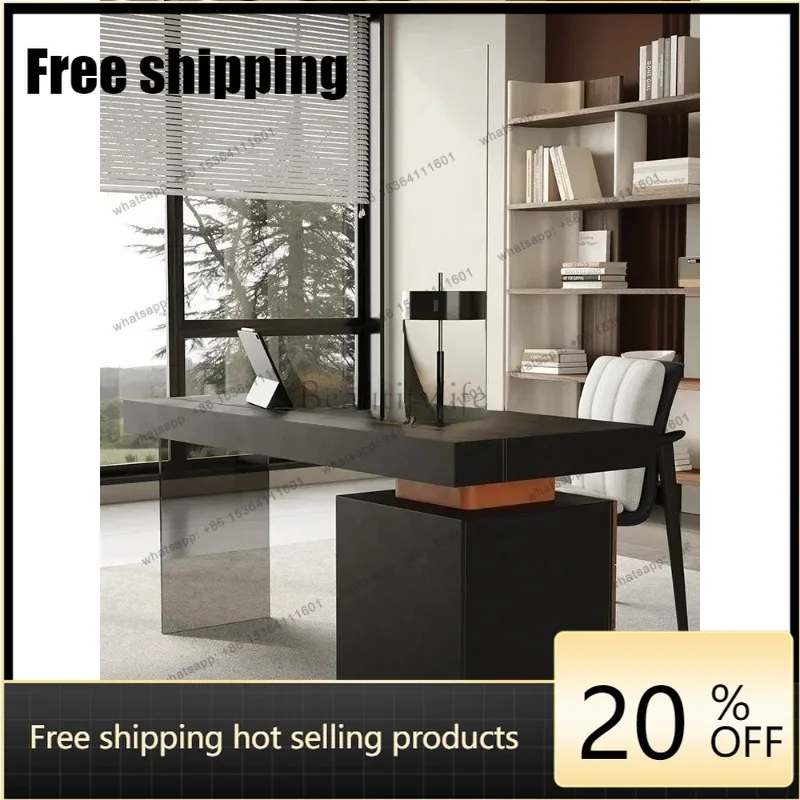 HJ minimalist solid wood desk light luxury modern simple multi-functional leather living room desk study