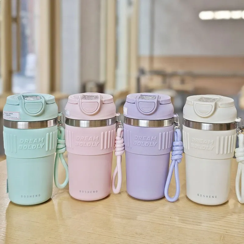 

Fresh Simple Stainless Steel Coffee Cup With Silicone Sleeve Vacuum Portable Straw Cup Exquisite Dual Use Couple Tumbler Gift