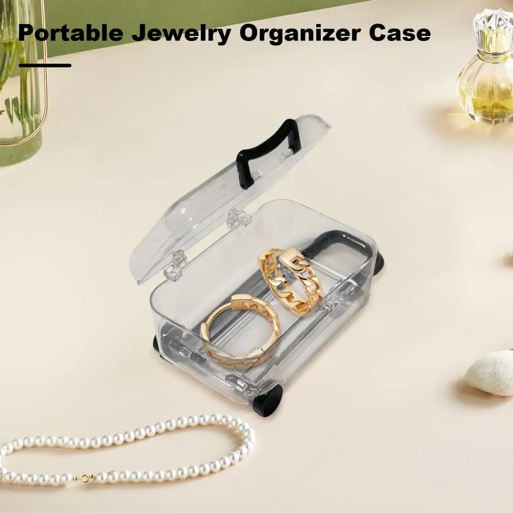 Compact Jewelry Organizer with Wheels Mini Trolley Case Shape Earrings Storage Box Transparent Organizer for Hairpins Necklaces