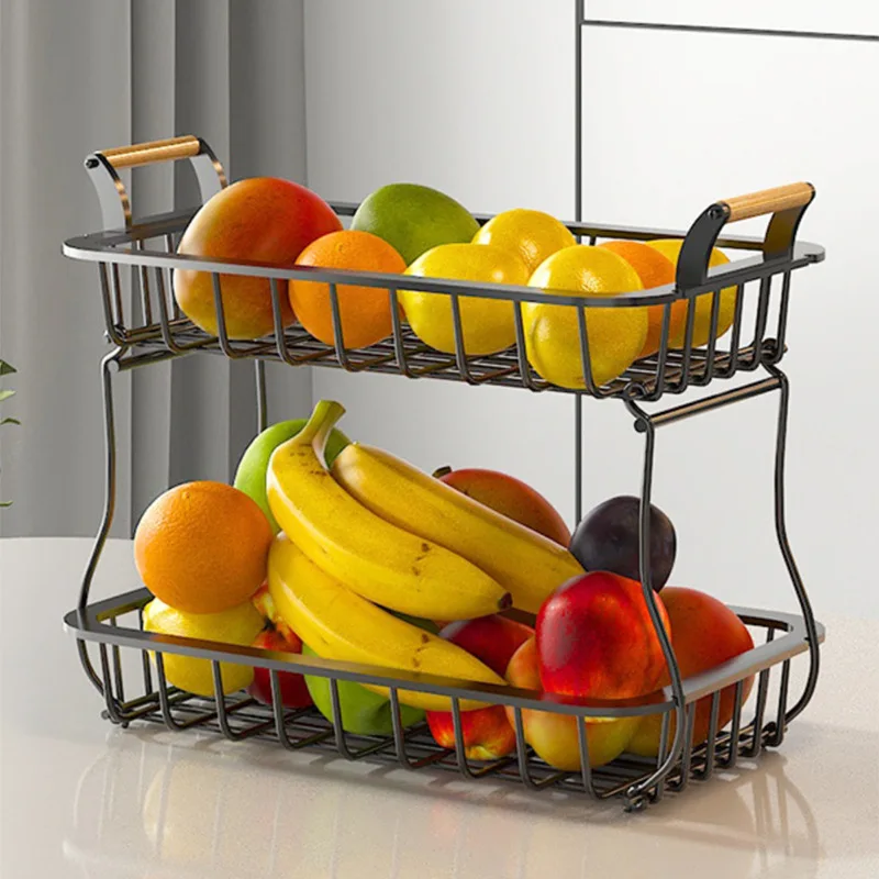 

Kitchen Fruit Basket 2 Tier Tabletop Vegetable and Fruit Bowl with Handle Removable Decorative Countertop Storage for Home