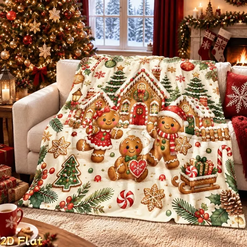 Gingerbread House Christmas Blanket Cozy and Warm Fleece, High-Definition Printing, Ideal for Holiday Season, Home Decor Gifts