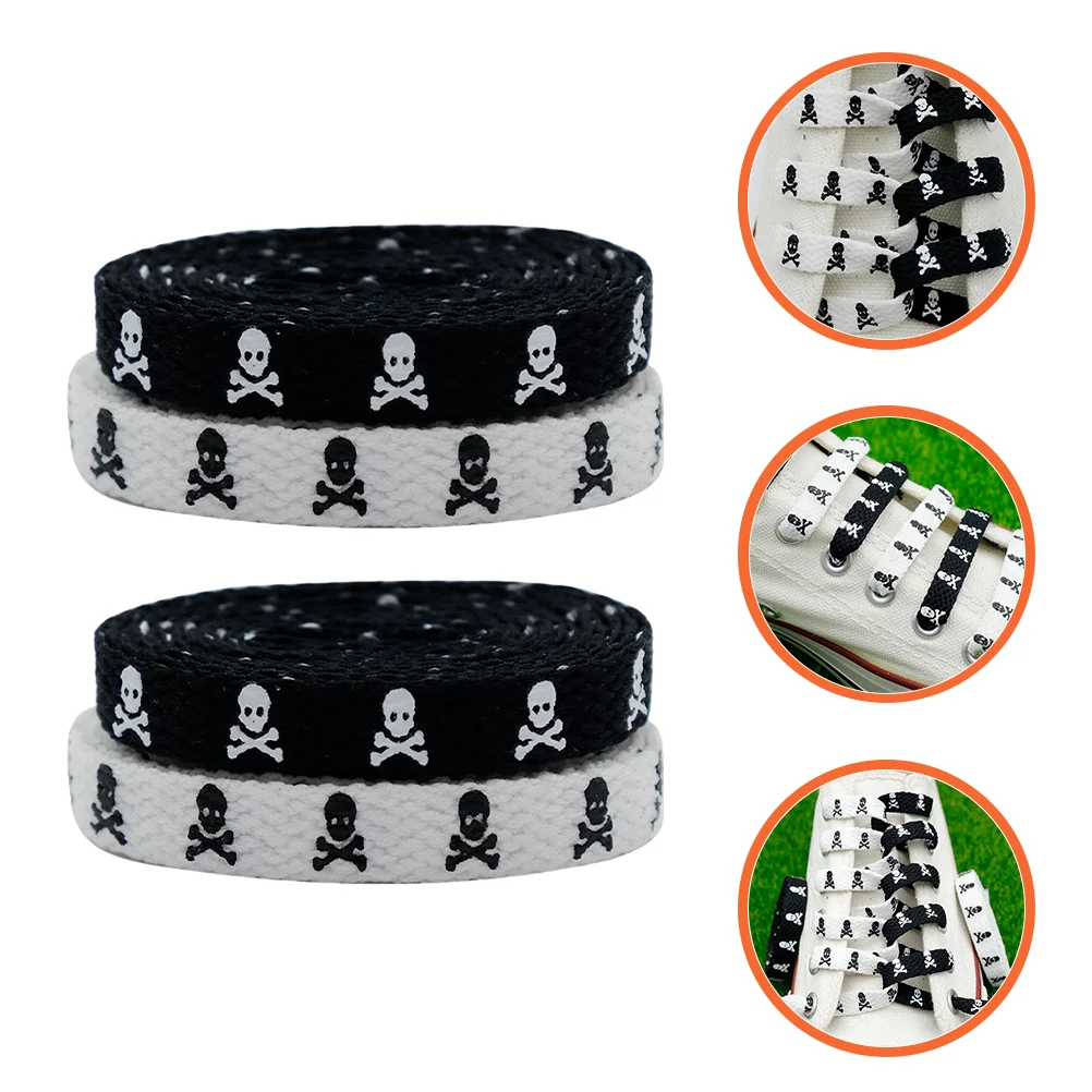 Cordones góticos negros largos para hombres cuerda gruesa plana calavera blanca zapatos casuales