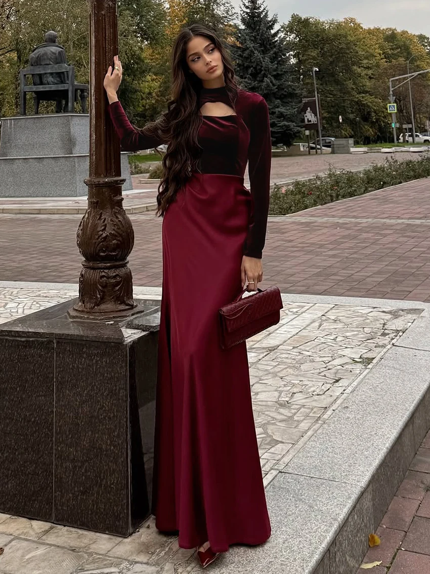 ملابس نوم نسائية شتوية من Marthaqiqi بيجامات برقبة دائرية وأكمام طويلة ملابس نوم عالية الخصر بطول الكاحل فستان نوم أنيق