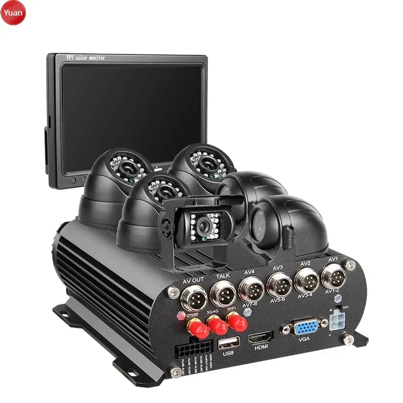 Surveillance Camera System With 8CH 4G WiFi GPS 1080P AHD HDD Mobile DVR 7 Inch VGA 6 Waterproof Cameras